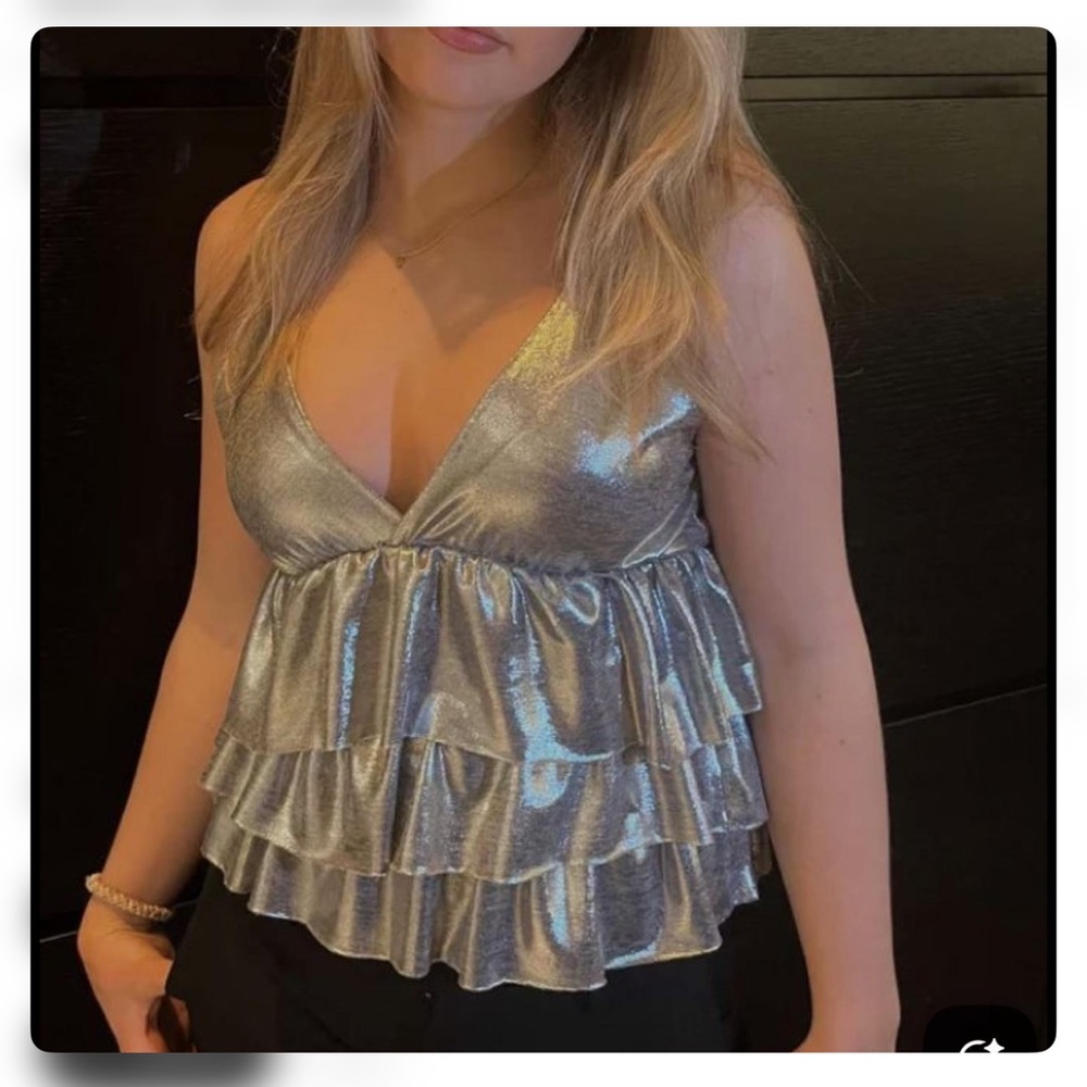 Silver Ruffled Women's Top